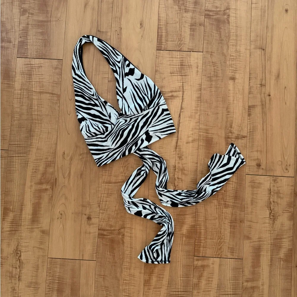 Zebra Print Long Tie Back Halter Top